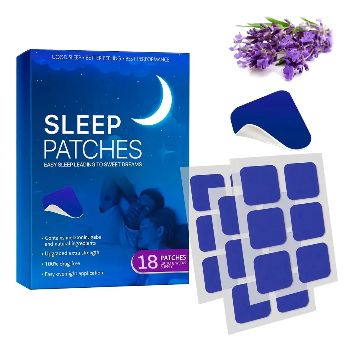Pacote X18 adesivos relaxantes e restauradores para dormir, azul total