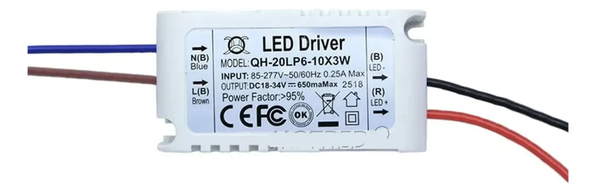 Driver de LED de corrente constante de alto fator de potência 600ma 3w 10w 20w 30w 40w 50w 60w1-2x3w 6-10x3w 10-18x3w 18-30x3w 18-30x3w Transformador de iluminação de lâmpada (cor: 6-10x3w DC18-34v)