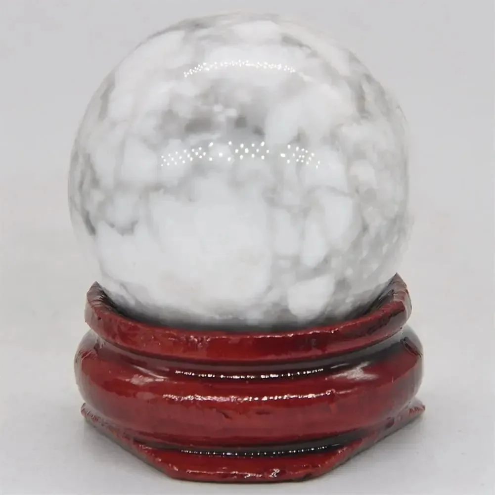 Bola redonda de pedra preciosa de 30 mm, cristais e pedras minerais curativas naturais, esfera de massagem Wicca Chakra, bugiganga decorativa com suporte (cor: turquesa branca)