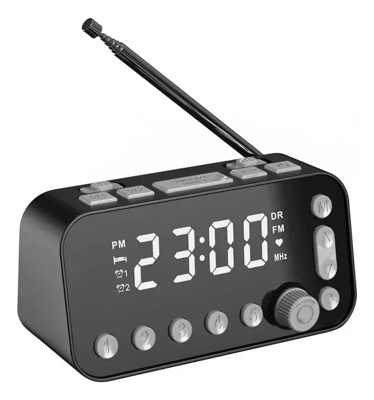 Relógio de rádio digital de mesa Silted Dolett com carregamento USB, rádio FM LED de tela dupla