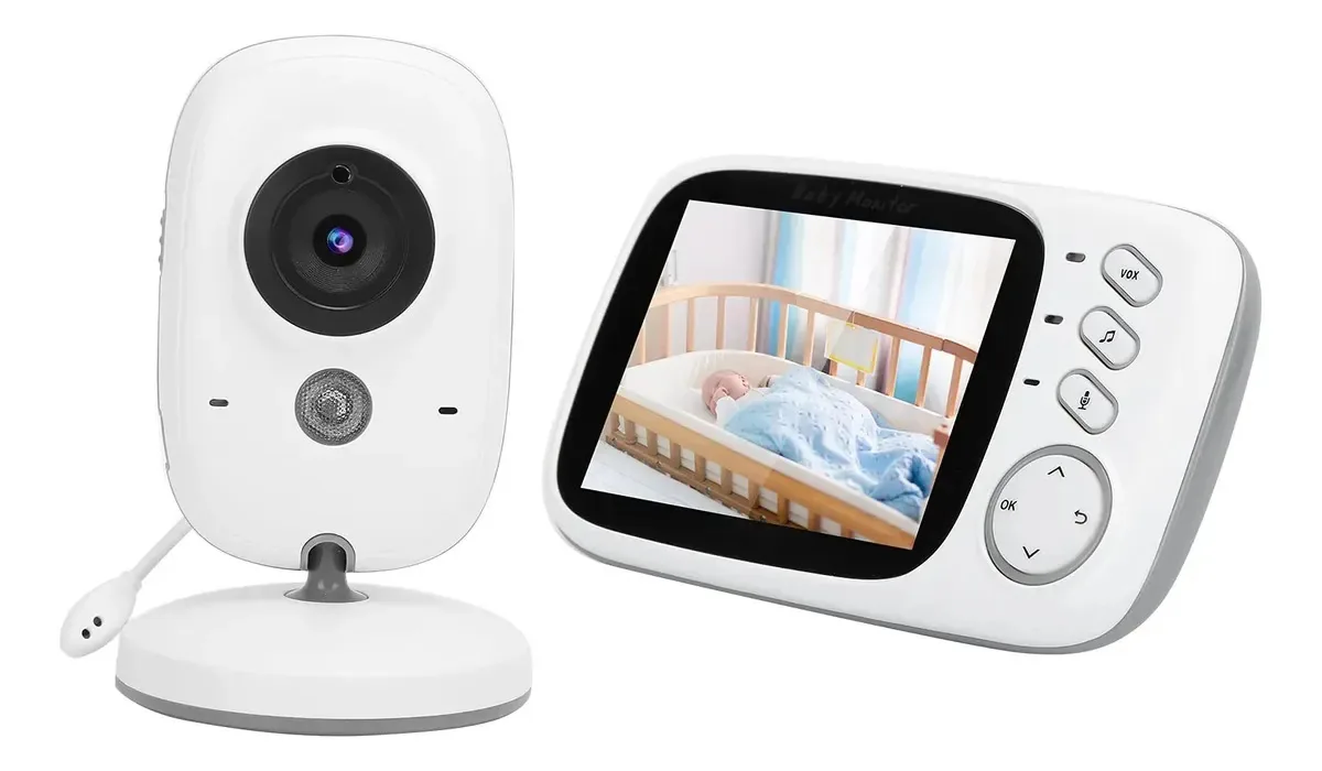 Monitor de vídeo para bebês, monitor de vídeo digital sem fio de 2,4 GHz, câmera de segurança doméstica, interior com monitor de temperatura, áudio bidirecional, visão noturna (branca)