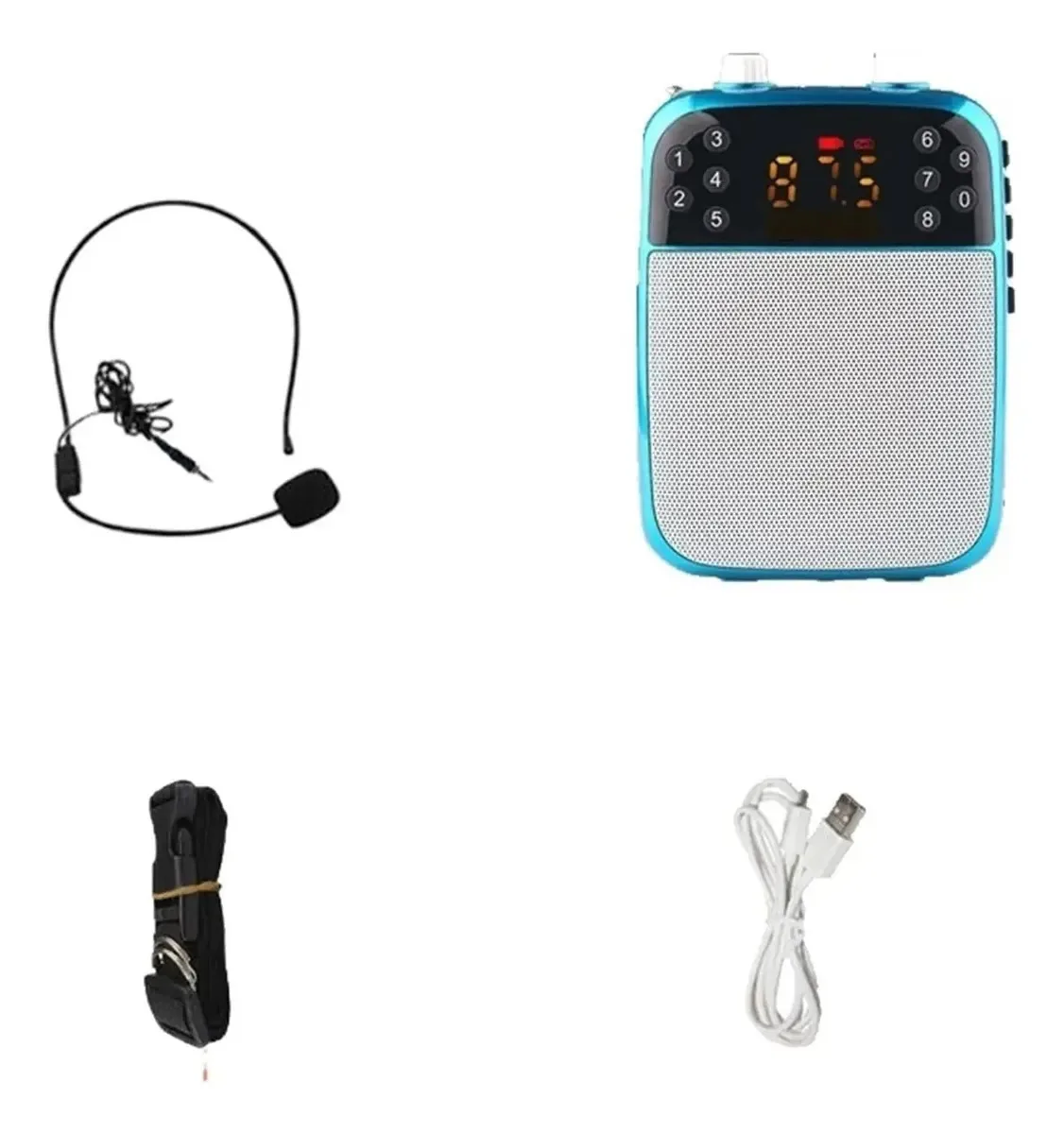 Megafone sem fio Bullhorn, amplificador de voz portátil, guia do professor, microfone, alto-falante, 5 W, suporte para cartão TF, Bluetooth, reprodutor de MP3, pen drive. Cor: Azul com fio.