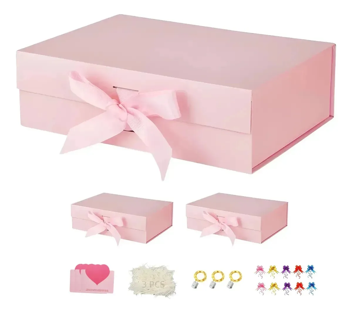 3 caixas magnéticas dobráveis rosa de 29x22x10,5 cm