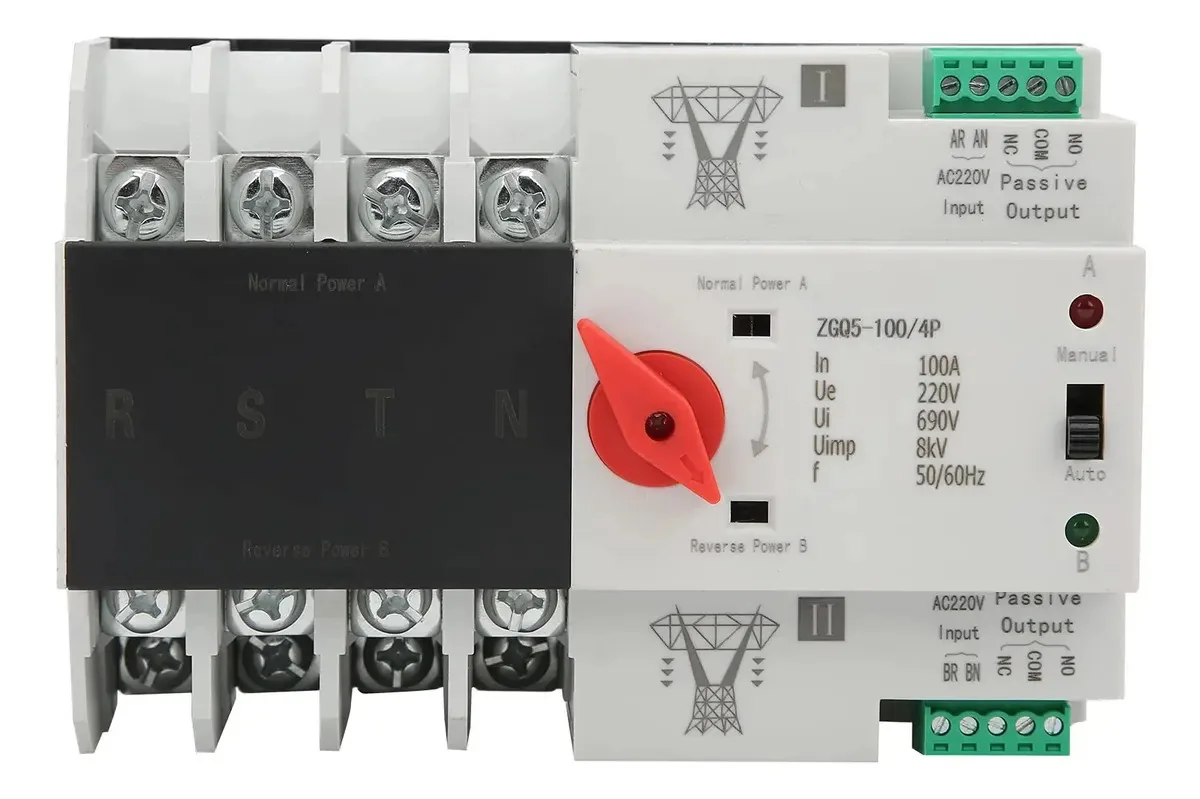 Interruptor automático de alimentação dupla, interruptor de alimentação ZGQ5-100/4p 220v 100a, antienvelhecimento, seguro e confiável