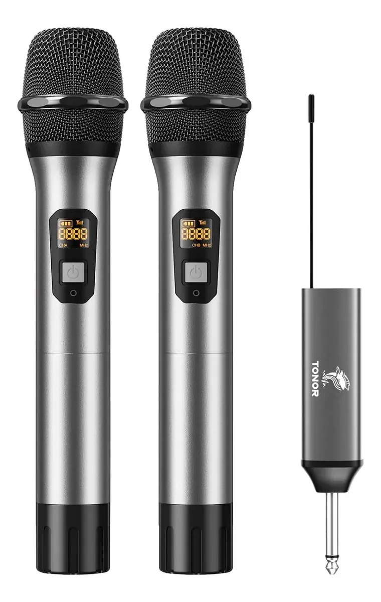 Microfones prateados Tonor Wireless Dual UHF Dynamic System