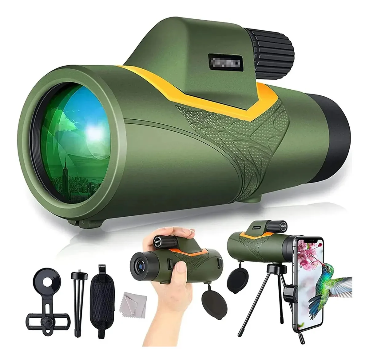 Telescópio monocular, monóculos de alta potência 12 × 50 com tripé para montagem em smartphone, monóculos portáteis impermeáveis com prisma bifocal Bak4 para adultos para observação de pássaros
