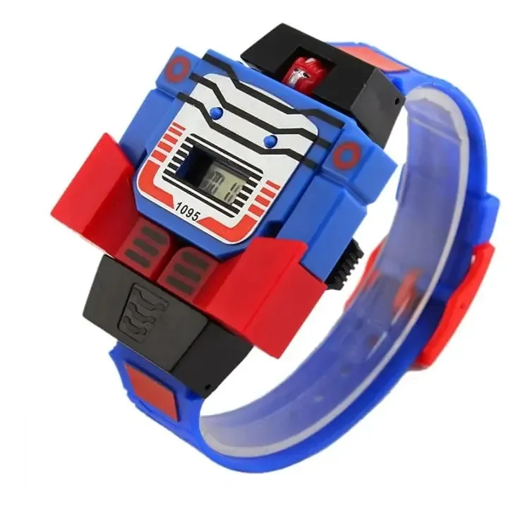 Relógio digital articulado destacável vermelho e azul