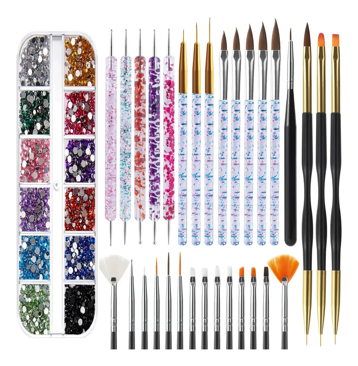 Kit de escova de unhas acrílica para manicure, decoração multicolorida