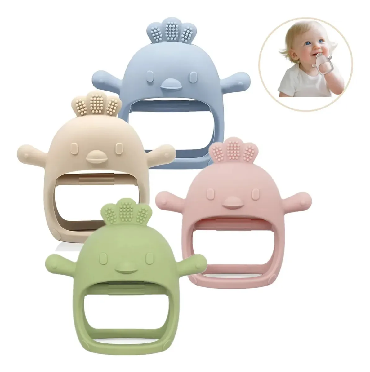 4 peças de dentes de silicone para bebês, mordedores de bebês e brinquedos