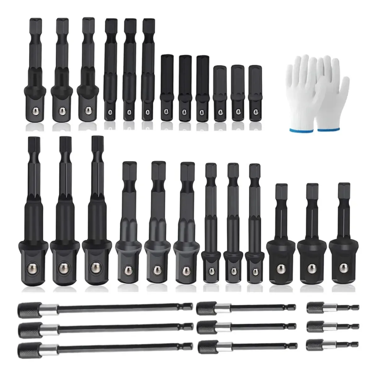 Kit de adaptador de perfuração de 34 peças e acessórios 1/4 3/8 1/2