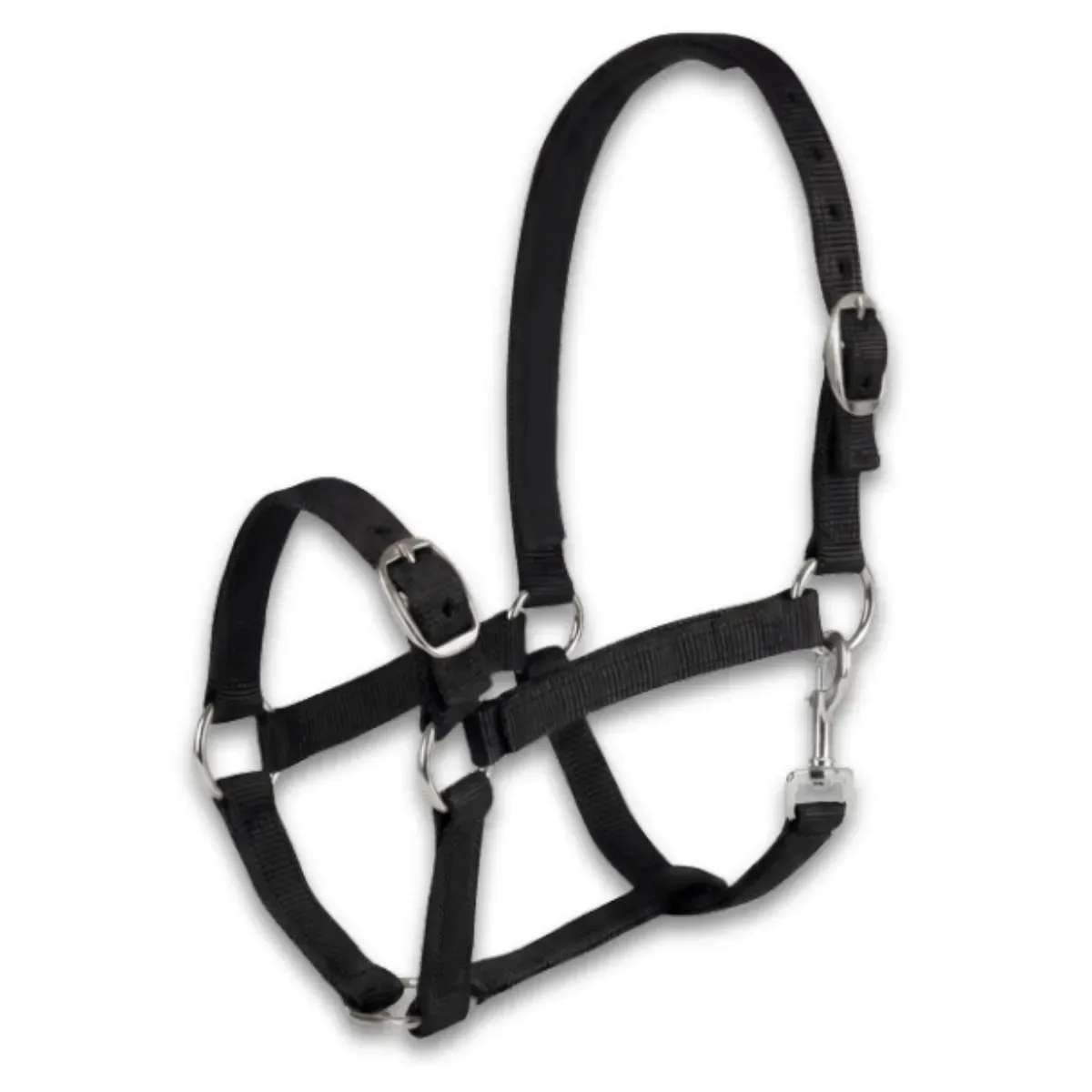 Focinho de mosquetão lateral AU GALOP para cavalos pesados de nylon tamanho M com fivela ajustável, estábulos de uso diário e treinamento de equitação - cor preta
