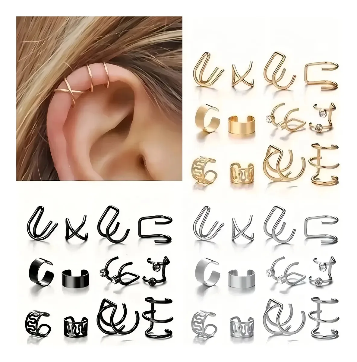 36 peças de brincos Clip Ears Brincos de ouvido sem piercing Allenamy Joias e relógios Brincos de joias de cor mista Ow