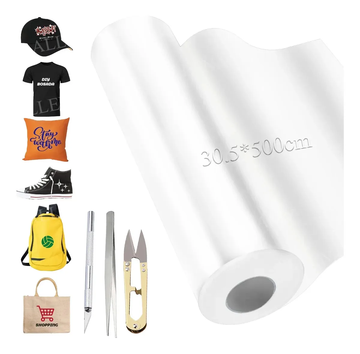 Vinil têxtil básico em PVC 30,5 x 500 cm para camisetas têxteis brancas