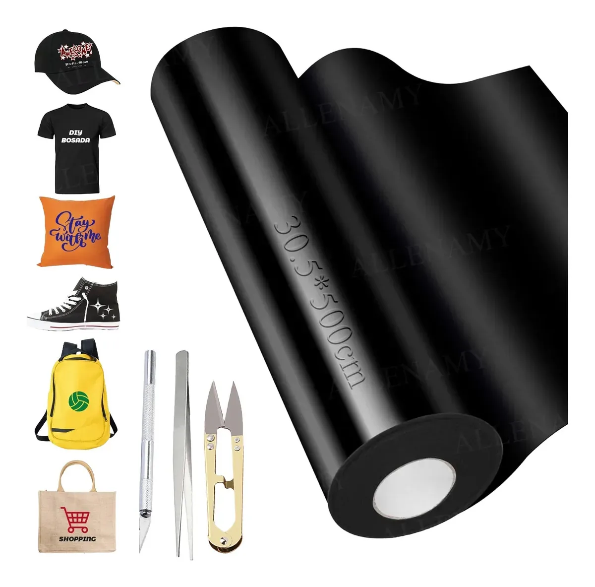 Vinil têxtil básico em PVC 30,5 x 500 cm para camisetas têxteis pretas