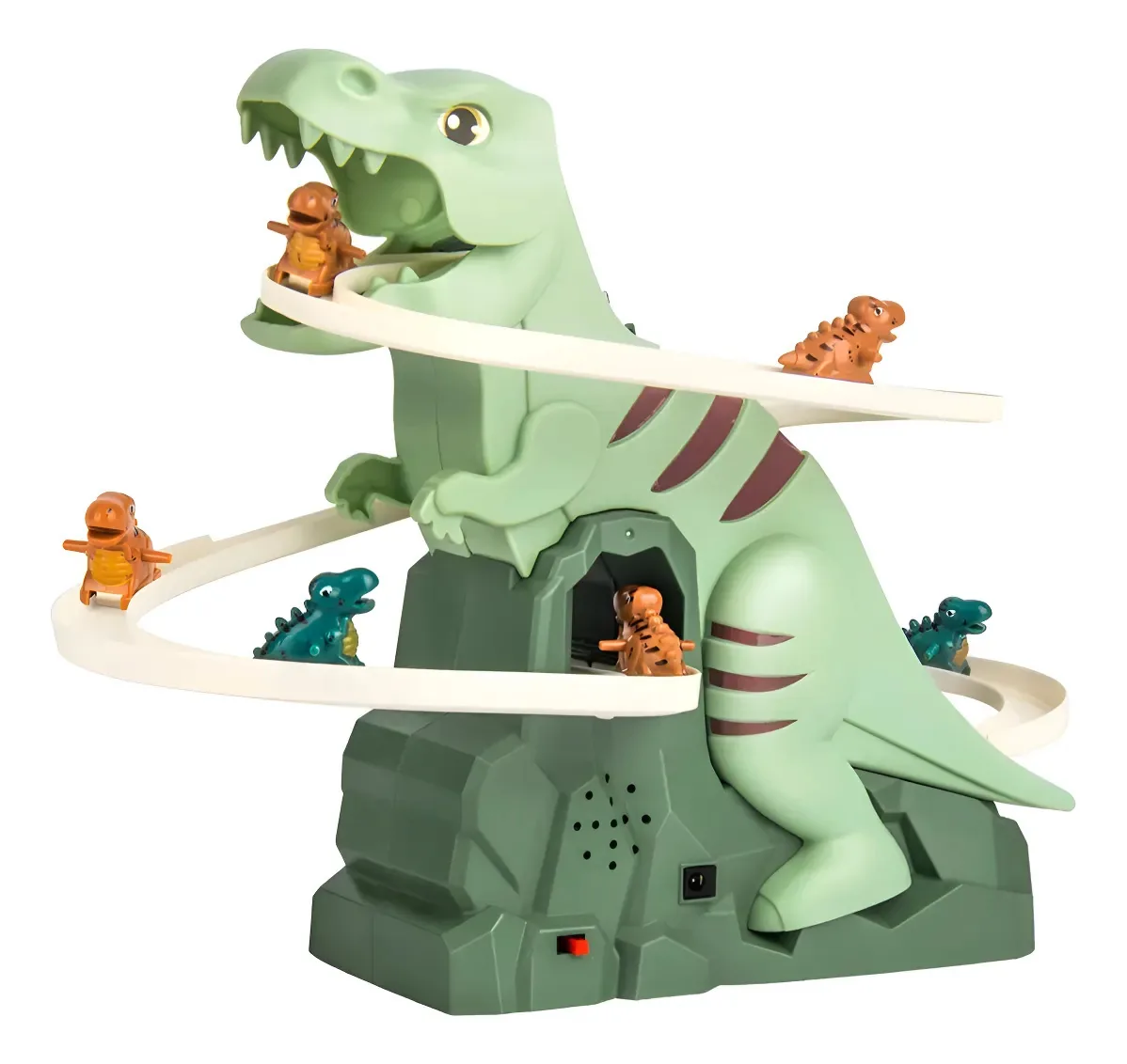 Brinquedo deslizante de escalada verde para crianças com 3 dinossauros