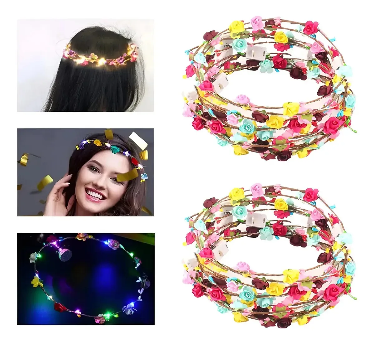 20 coroas de flores, luz LED, princesa, tiara, tiaras de festa, multicoloridas