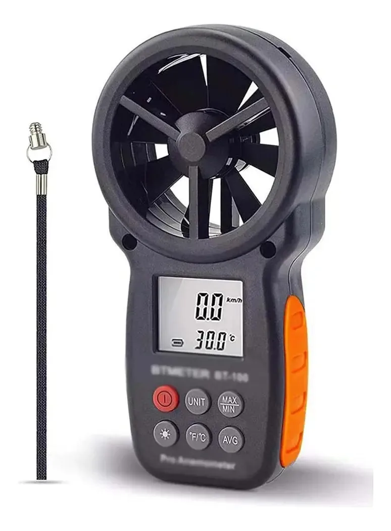 Anemômetro digital Sdfgh Medidor de velocidade de vento Bt-100 para medir a velocidade do vento, temperatura e vento frio com luz de fundo LCD