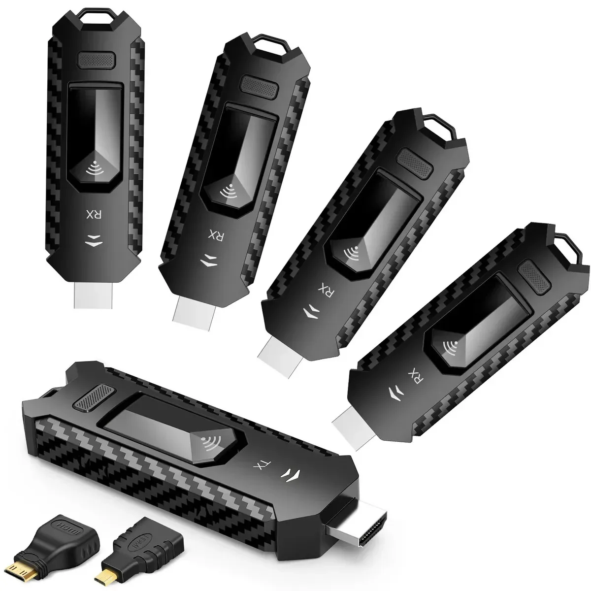 HDMI sem fio: 1 transmissor e 4 receptores: transmissor e receptor HDMI sem fio Techbealr, 1080p, 80 m, 5G, adaptador de baixa latência de 0,1 segundo.