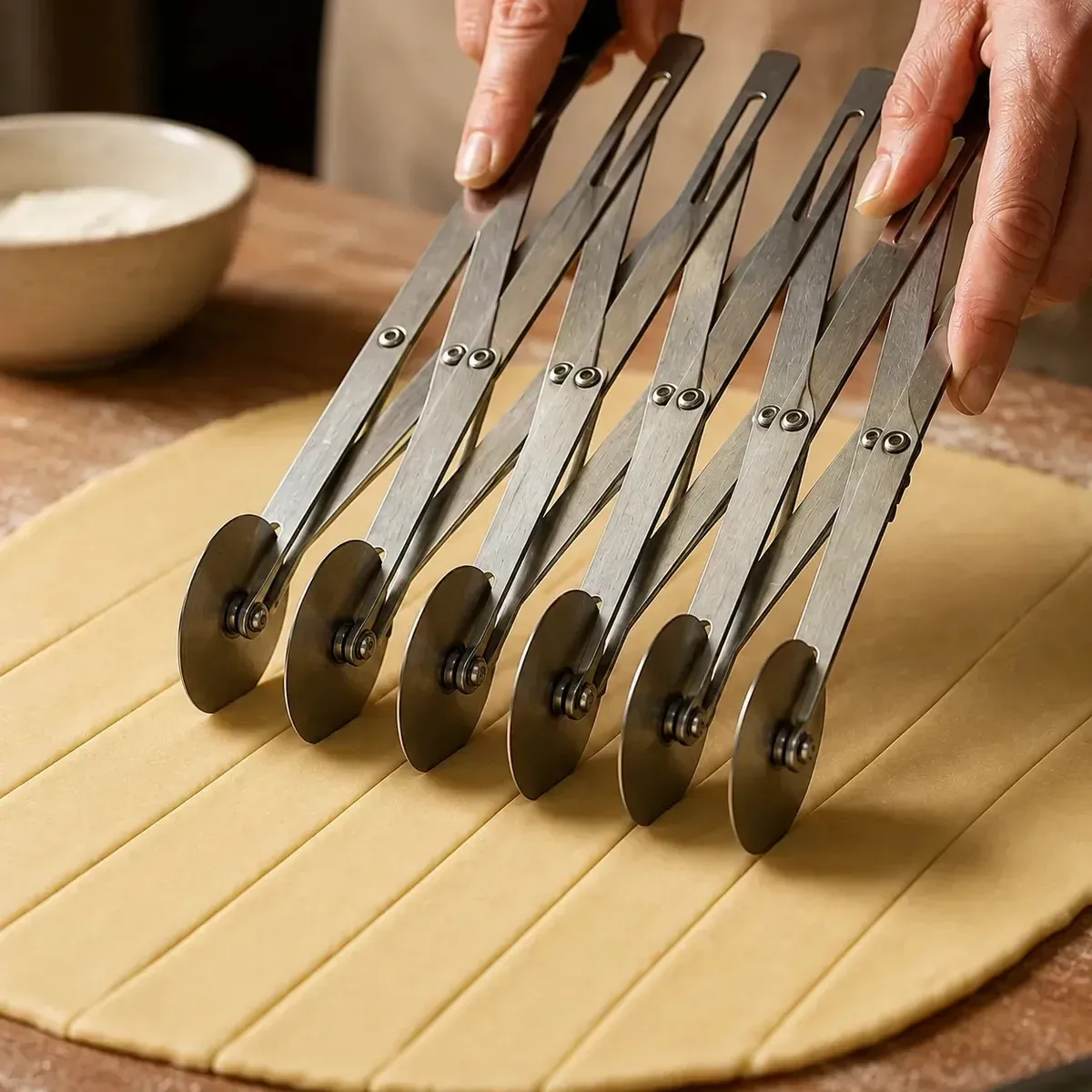 Cortador de massa para pizza ajustável, 5 rodas, aço inoxidável