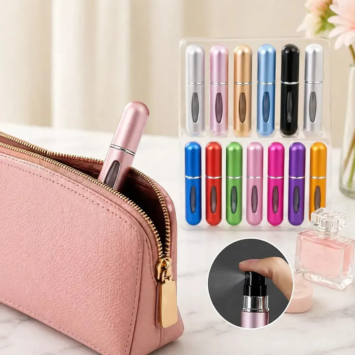 Conjunto de 21 mini estojos de perfume recarregáveis de 5 ml para lembranças