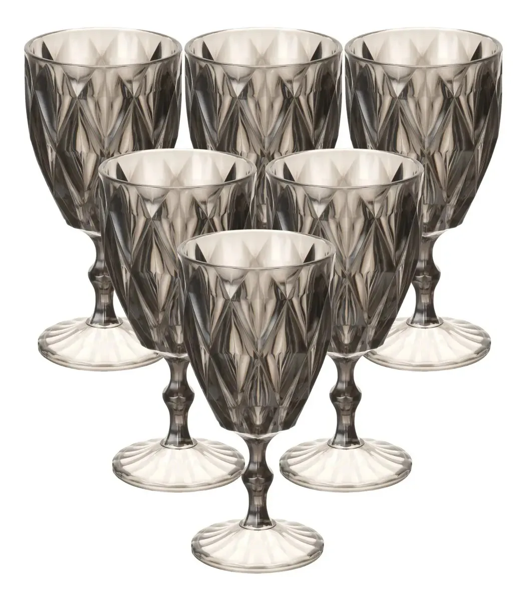 Kit 12 Taças Diamantes Acrílico Cor Fumê