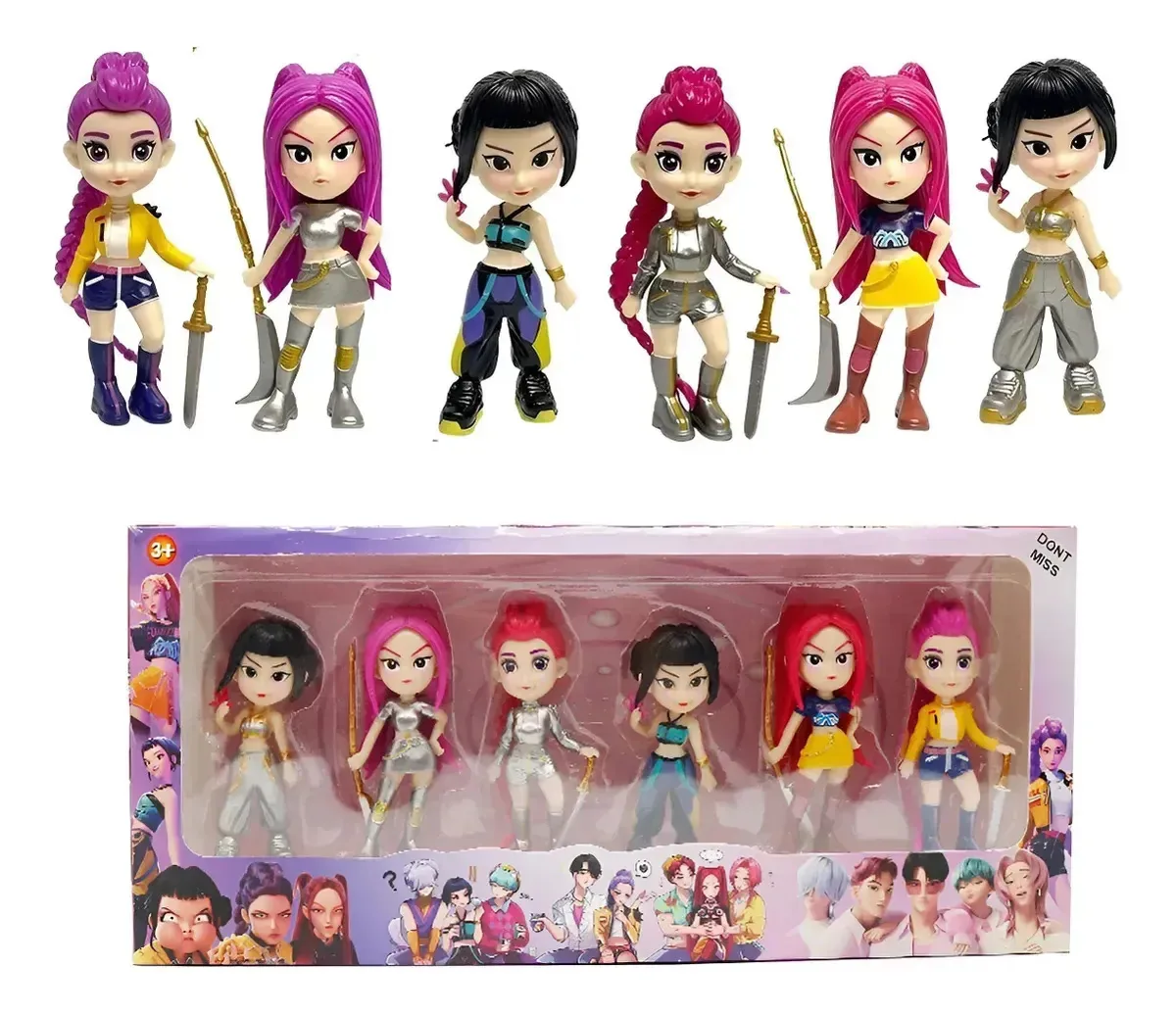 Pacote de 6 bonecos de ação Warriors Kpop, bonecos com espadas e acessórios, brinquedo moderno