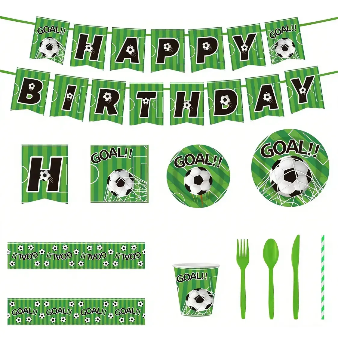 Pacote de talheres descartáveis Ldnesd, pratos de festa, copos, 20 pessoas, verde futebol, conjunto completo, decoração temática, a festa de aniversário inclui