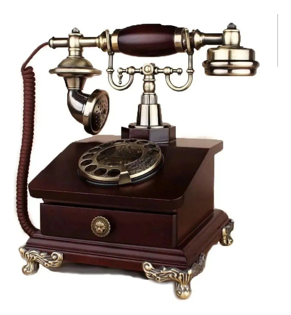 Telefone retrô vintage Livedolls com corpo de madeira e metal, mostrador giratório funcional e campainha clássica de metal - vermelho