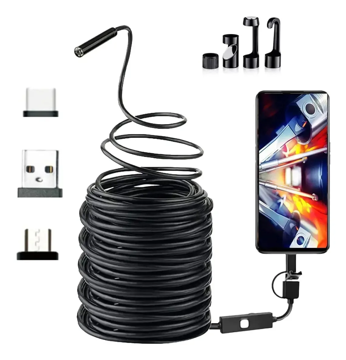 Endoscópio industrial Noaled, câmera de inspeção USB tipo C 3 em 1, 8 luzes LED ajustáveis, boroscópio de câmera de inspeção, impermeável IP67, para celular Android, tablet, PC