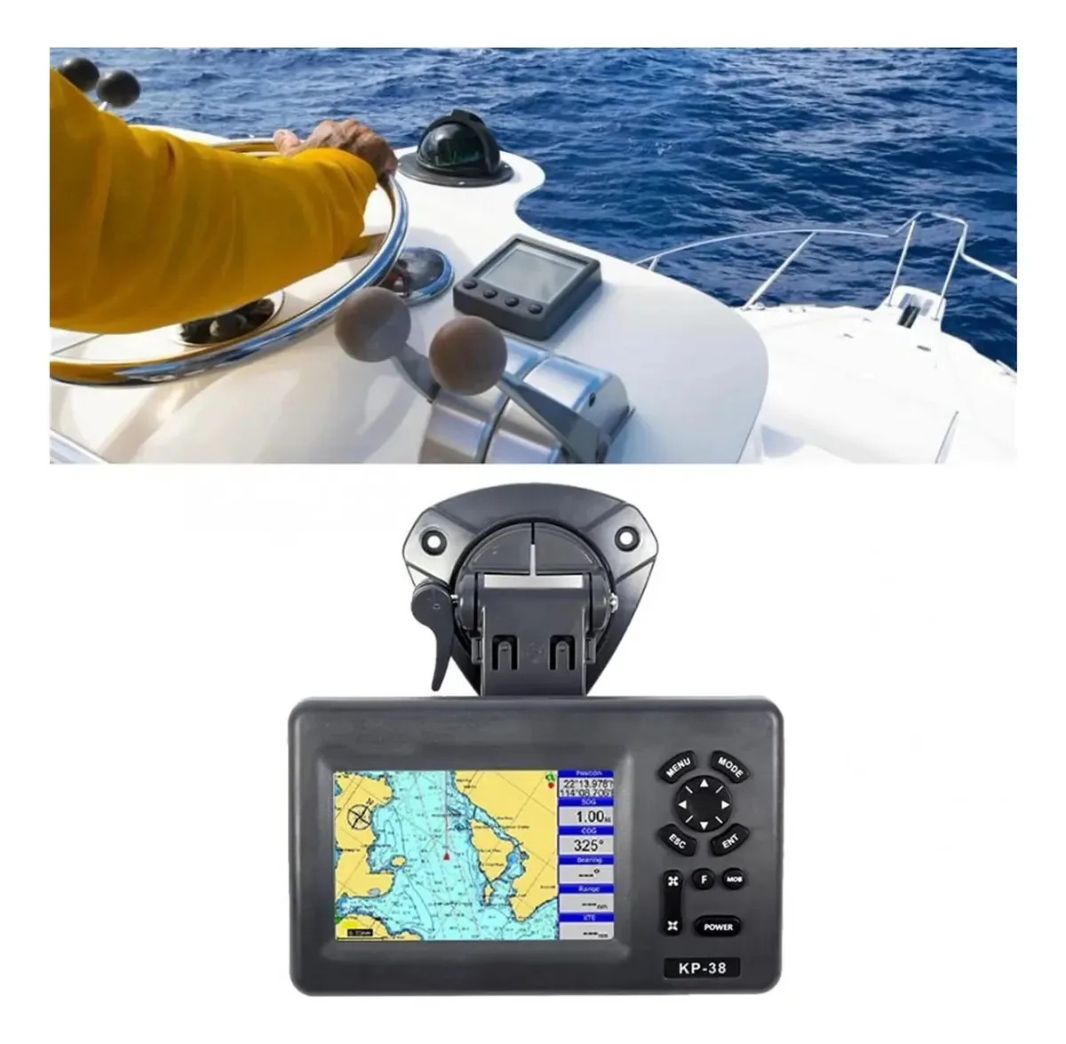 Plotter cartográfico marítimo GPS Why-yue KP-38 com tela LCD colorida de 5 polegadas, classificação IPX5, navegador de satélite para barcos, à prova d'água, para navegação marítima e mapas...