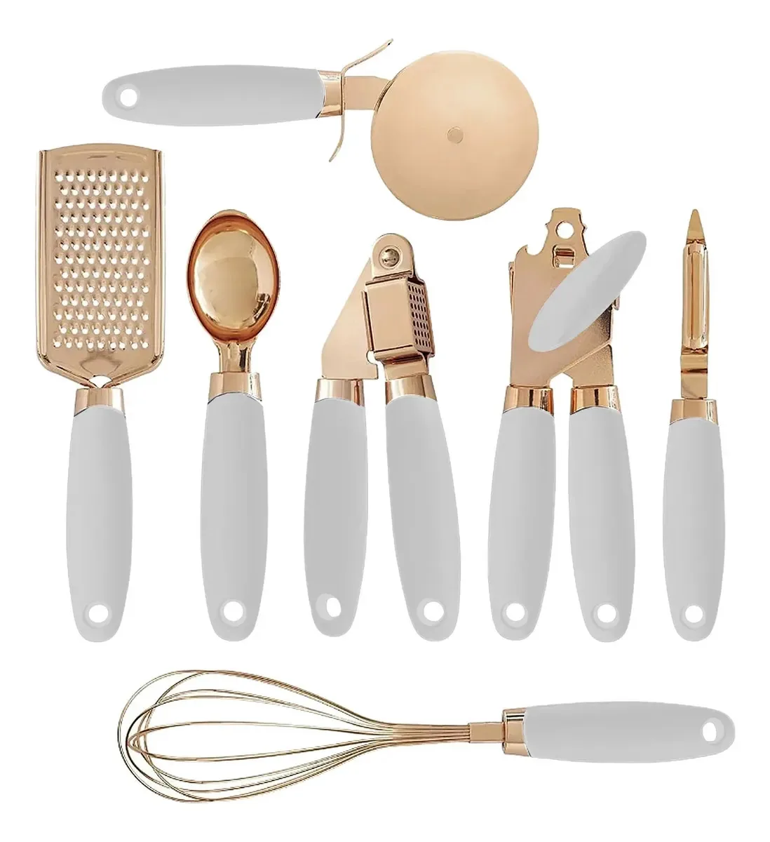Conjunto de utensílios de cozinha em aço inoxidável X7. Cor branca