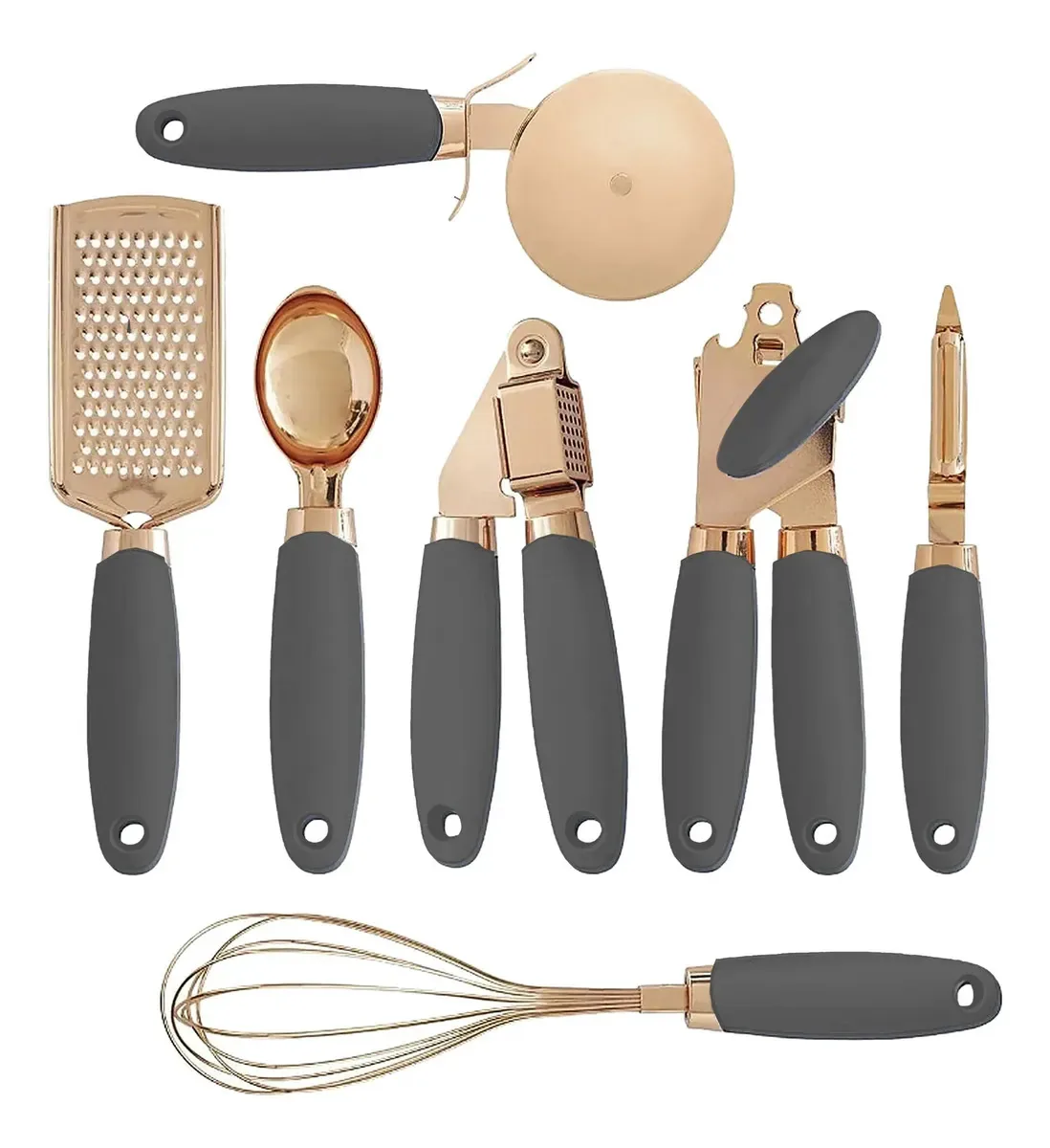 Conjunto de utensílios de cozinha em aço inoxidável X7. Cor: Cinza