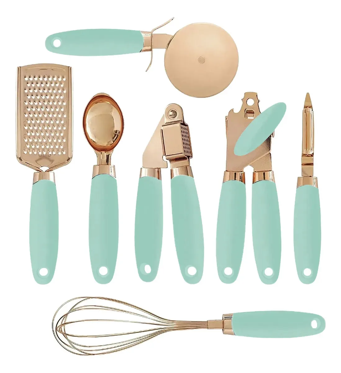 Conjunto de utensílios de cozinha em aço inoxidável X7. Cor verde