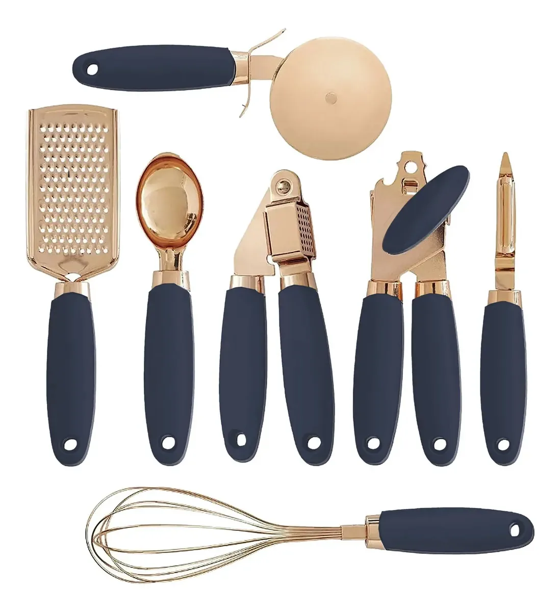 Conjunto de utensílios de cozinha em aço inoxidável X7. Cor: Azul petróleo