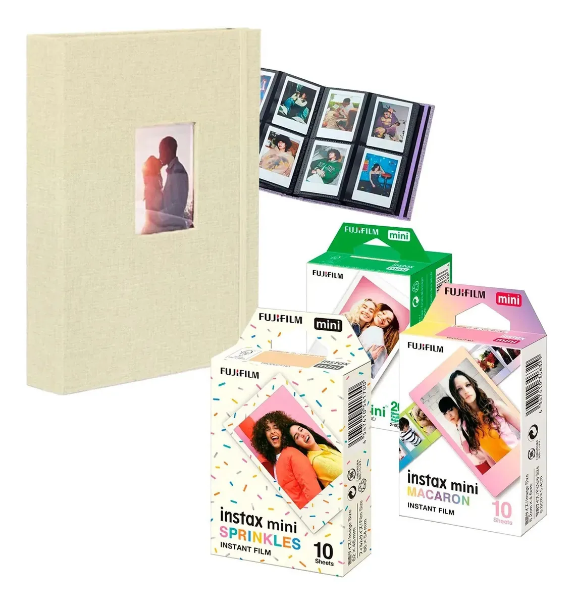 Combo 40 Fotos Filme Instax Mini Macaron Granulado + Album Bege