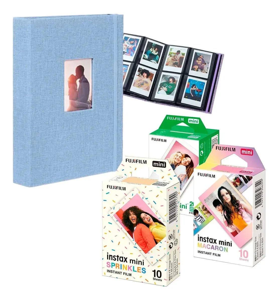 Combo 40 Fotos Filme Instax Mini Macaron Granulado + Album Azul