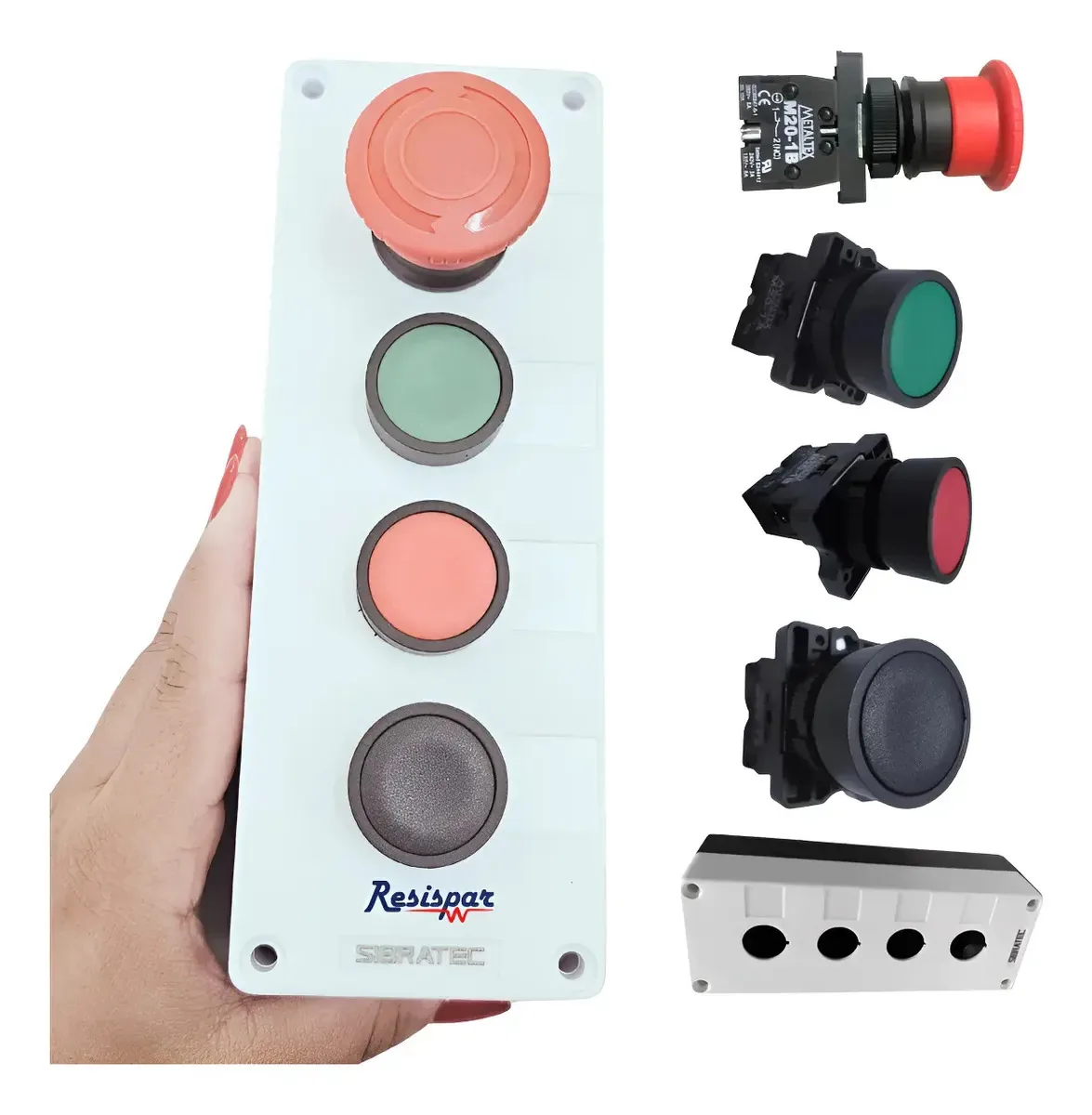 Caixa Furo 22mm 4 Botoes 1na 1nf 1na Emergencia Trava