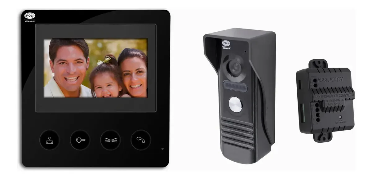 Kit de porteiro de vídeo 3043 com interfone e transformador preto