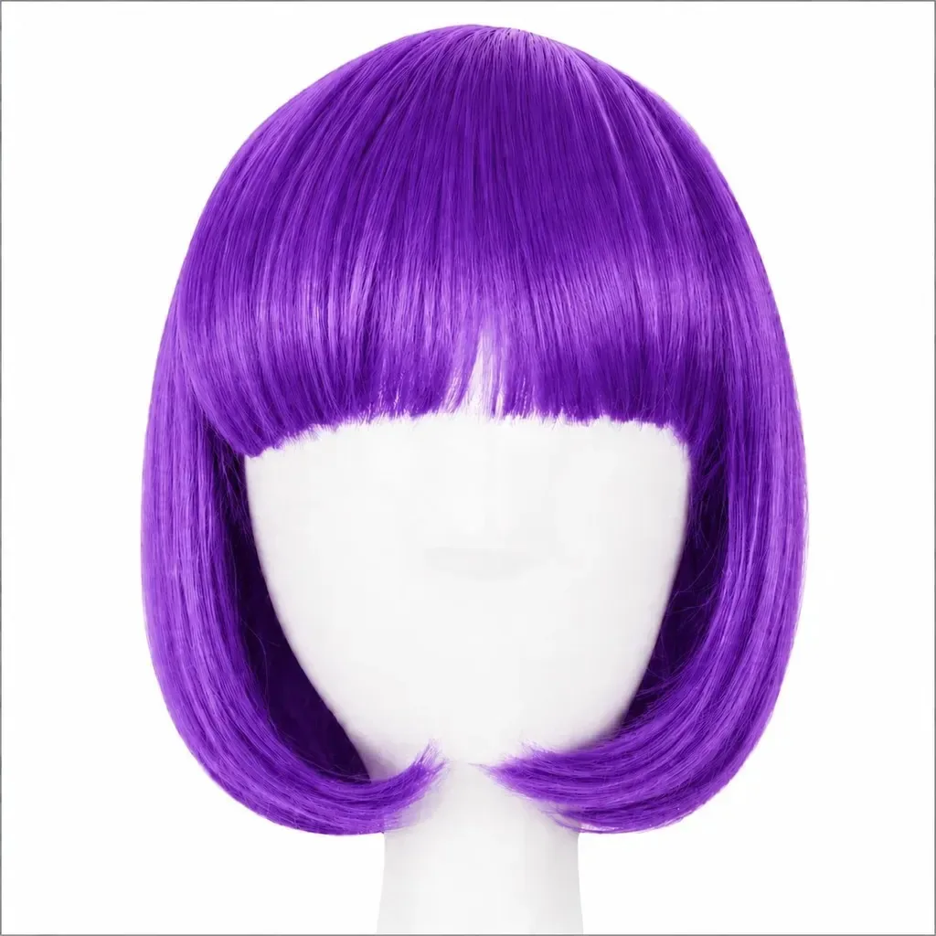 Peruca Curta Chanel Festa Cosplay Colorida Sintética Roxo