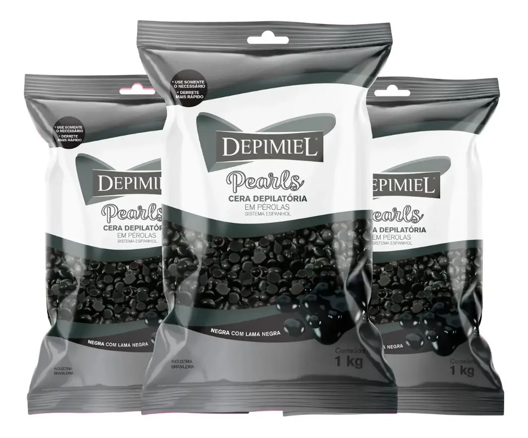 03 Ceras Depimiel Negra Com Lama Negra Perolas Com 1kg