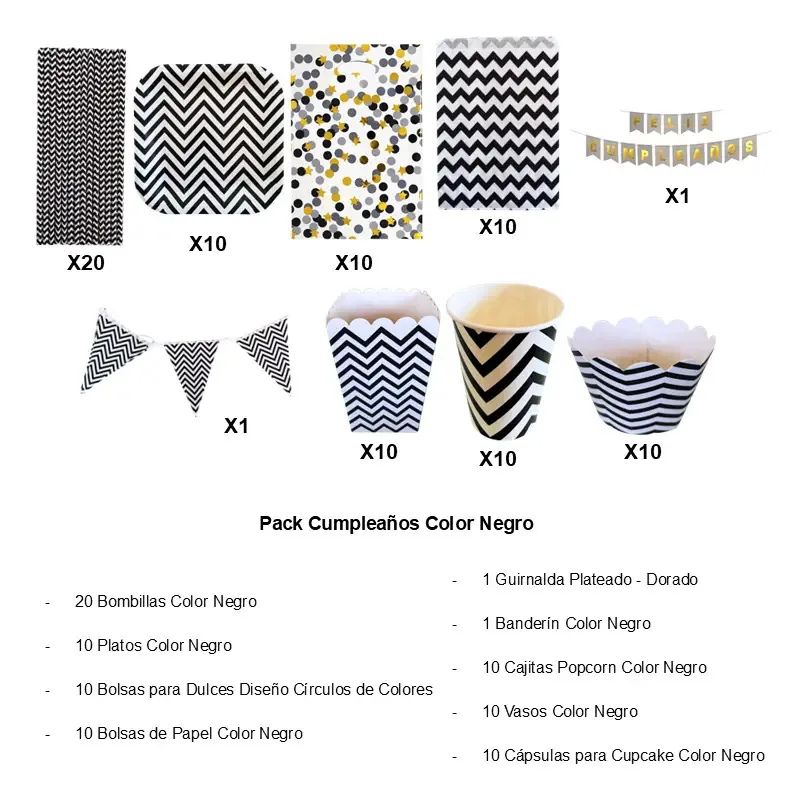 Pacote de aniversário preto e branco - ornamentos, acessórios, decoração