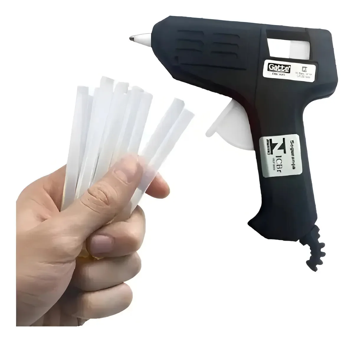 Pistola de Cola Quente Gatte Bivolt 10W + 10 Bastões Cola 7mm Preto