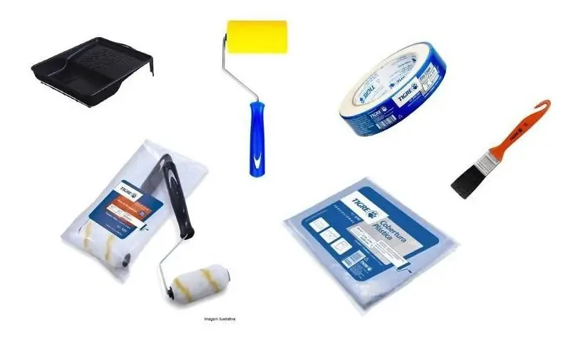 Kit Pintura Tigre para Madeira com Bandeja, Rolos e Acessórios