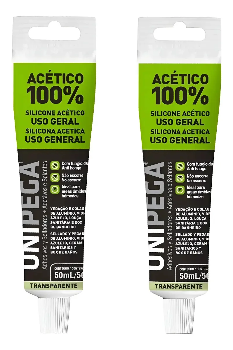 Silicone Incolor Acético Unipega Bisnaga 50ml Vedação Banheiros Cozinhas