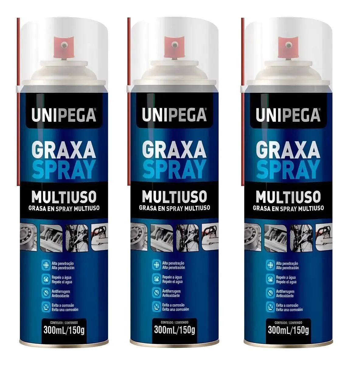 3 Pç Graxa Spray Multiuso 300ml Unipega