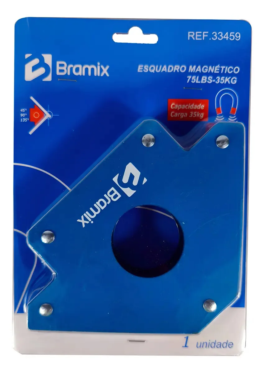 Esquadro Magnético Bramix 10kg Ângulos 45° 90° 135° Soldagem 35kg