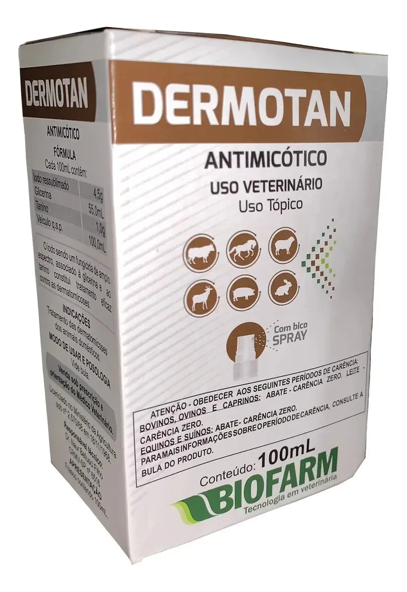 Kit 3 Dermotan Antimicótico C Spray 100ml Biofarm Bovinos