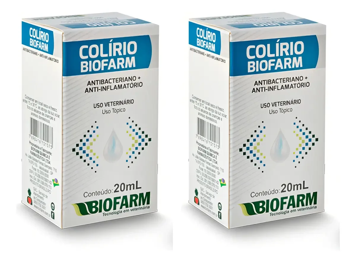 Kit Colírio Biofarm Infecções Oculares Animais 20ml - 2 Unidades