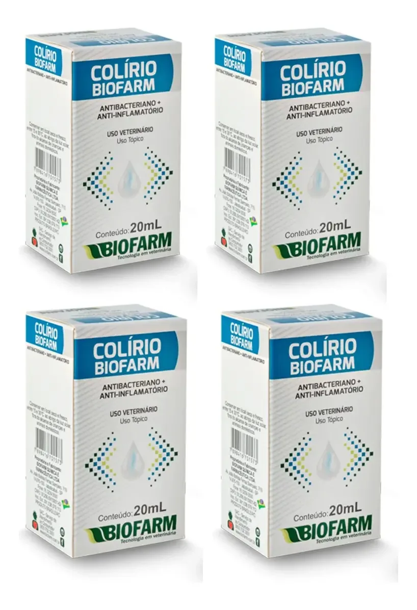 Kit Colírio Biofarm para Infecções Oculares de Animais com 4 Unidades de 20mL