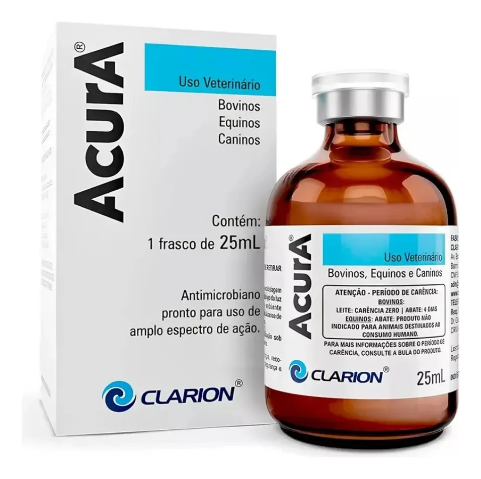 Kit 5 Acura Antimicrobiano 25mL Clarion para Caninos Bovinos Equinos
